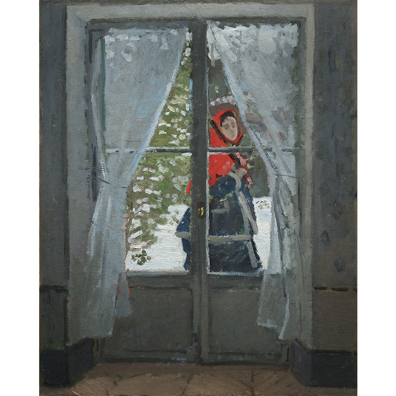 红围巾的女人 莫奈印刷喷绘仿制油画客厅卧室餐厅玄关挂画装饰画
