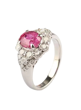 中古95新日本进口椭圆形切工红宝石钻石铂金900 53号戒指