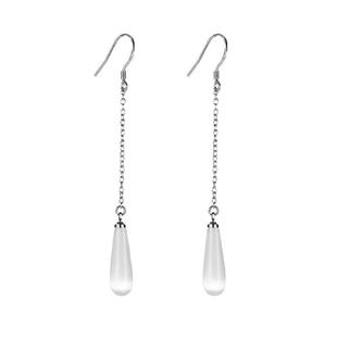 空岛蓝S925纯银文艺古风猫眼石水滴耳环清新气质流苏耳坠仙女耳夹