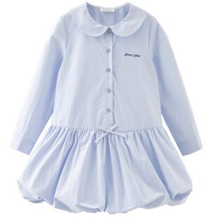 戴维贝拉中大童连衣裙2026春装新款女童裙子纯棉儿童衬衫裙花苞裙