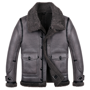 原生态皮毛一体男士真皮皮衣修身短款冬季皮夹克加绒加厚翻领外套
