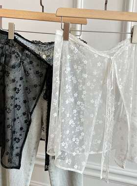 网红辣妹穿搭一片式网纱裙帘设计感时髦叠穿蕾丝半身裙屁帘罩裙女