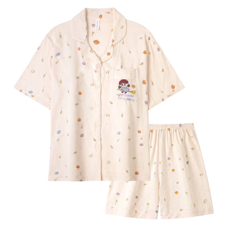 纯棉小个子睡衣少女生夏季短袖短裤卡通可爱薄款家居服套装150cm