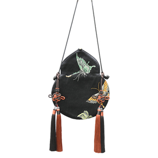 福禄 复古彩蝶飞舞葫芦形流苏汉服配饰新中式国风气质单肩斜跨包