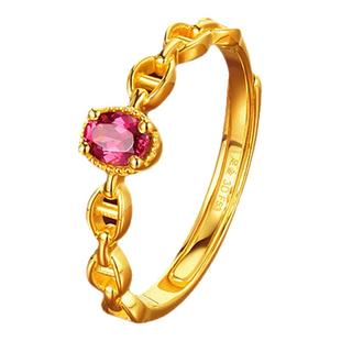 金至尊黄金戒指女款2025新款镶嵌石榴石足金指环送女友礼物计价