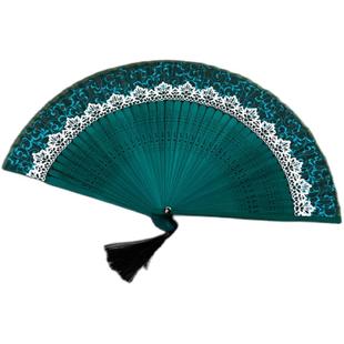 中国风女士儿童折扇复古典跳舞扇子流苏丝绸古风汉服旗袍折叠小扇