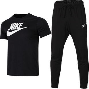 NIKE耐克男子休闲时尚两件套2026夏季新款大logo短袖跑步长裤套装