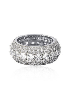 欧美微镶五排满锆石k金镀金满钻戒指 潮人嘻哈男女情侣爆款指环