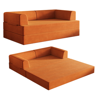 中古风沙发床小户型家用模块两用沙发双三人压缩可折叠布艺沙发床