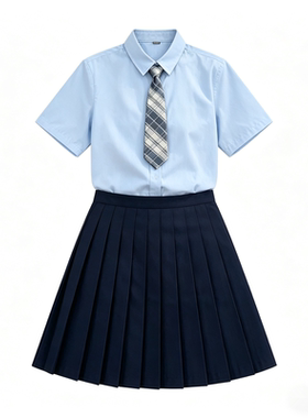 学院风班服蓝色衬衫裙子合唱毕业