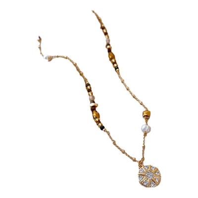 星星圆盘珍珠项链精致毛衣链