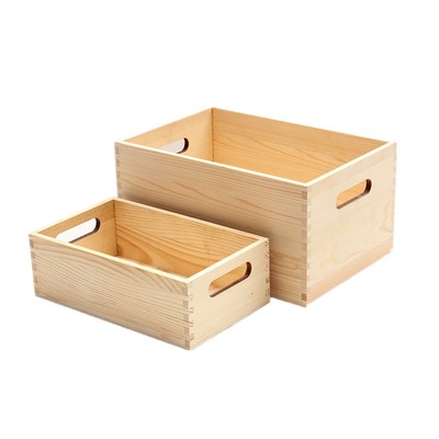 无盖桌面创意风实木手提收纳箱