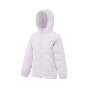 李宁女大童防风时尚休闲百搭保暖童装连帽拉链连帽外套短款羽绒服