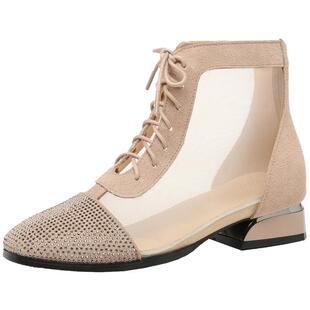 真皮镂空网纱凉鞋女大码41一43网靴2025新款凉靴软底女鞋妈妈短靴