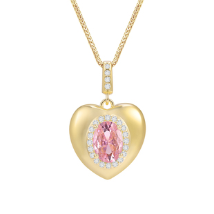 S925纯银永恒之心项链中古粉色心形吊坠镀金色高级感毛衣链女款