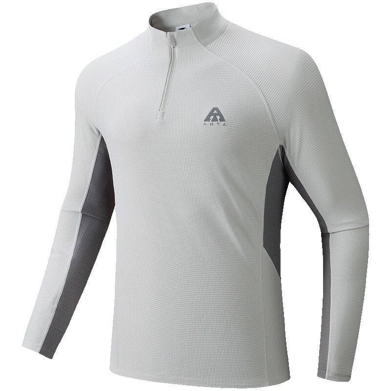 安踏轻暖T丨大地之壳加绒保暖长袖t恤男士春季新款半拉链运动上衣