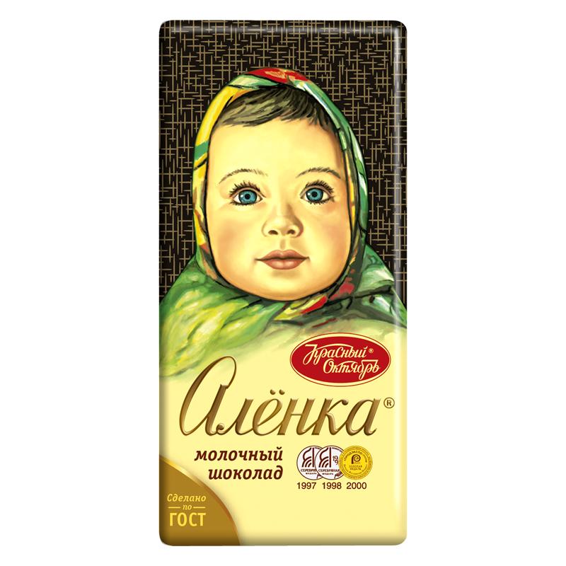 Alenka爱莲巧俄罗斯原装进口巧克力纯可可大头娃娃75g排块零食