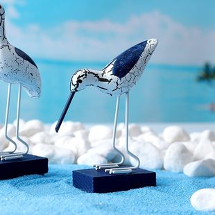 创意地中海裂纹海鸟模型海洋台摆海鸥摆件家居装 电视柜木质 饰风格