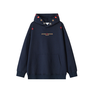 民族风刺绣重磅连帽卫衣男加肥加大码潮流胖子宽松运动外套春季装