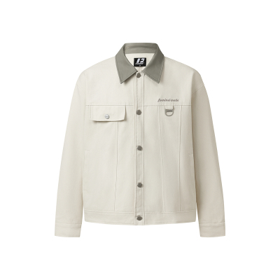 FORNINES春季复古工装外套男女底特律宽松拼皮撞色翻领情侣夹克衫