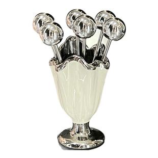 高颜值不锈钢水果叉家用轻奢儿童安全小叉子套装甜品水果签高级感