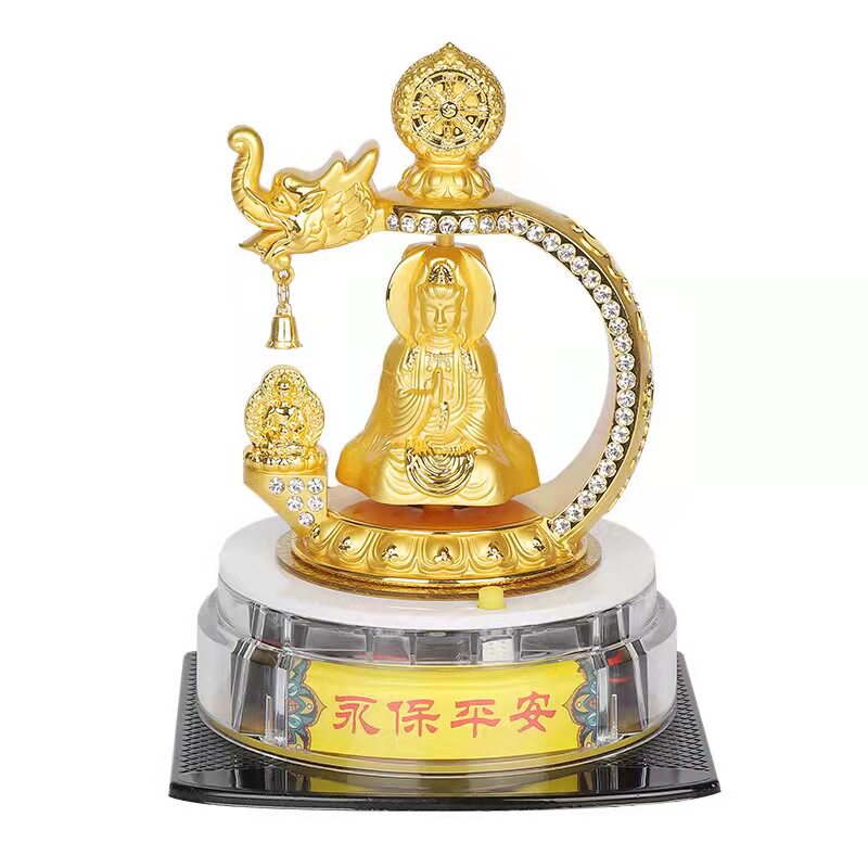 中控台三面观音太阳能车载摆件金属车上自动旋转汽车用品车内装饰