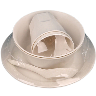 白色稻壳一次性碗筷套装食品级四件套餐具加厚酒席野餐大排档聚会