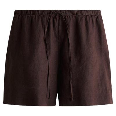 HM女装短裤春季亚麻抽绳短裤1259176