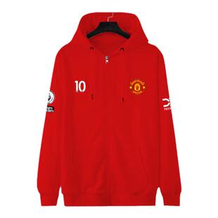 23-24赛季曼联队拉什福德B费足球迷开衫卫衣男女带帽连帽外套球衣