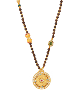 天然木珠花窗可转动八宝罗盘项链