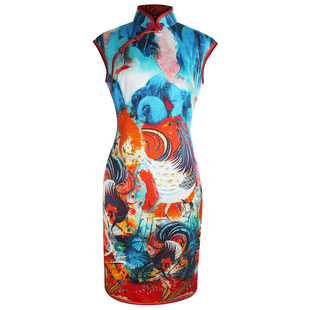 闻鸡起舞真丝时尚高端新式旗袍裙改良中国风春夏旅拍复古女短旗袍