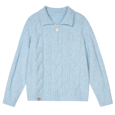 MEDM麻花翻领休闲毛衣外套