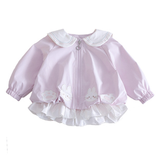 女童花边娃娃领外套春秋款儿童薄款上衣婴儿公主衣服海军领夹克衫