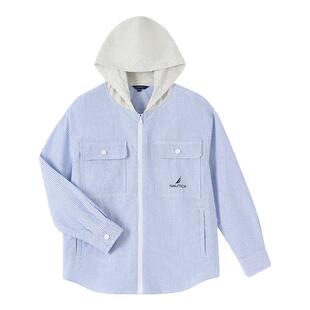 NAUTICA/诺帝卡童装 男童女童薄外套春秋季拼接连帽竖条纹衬衫