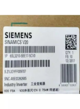 议价西门子6SL32165BE175CV0 V20变频器0.75KW功率6SL3216-5BE17-