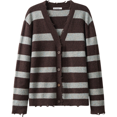 【播奥莱】播商场同款慵懒V领针织衫女24冬条纹毛衣BDR4UD3840