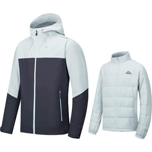 鸿星尔克无境冲锋衣男款冬季新款男士硬壳登山服三合一羽绒服外套