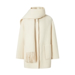 MOISSAC摩萨克2025秋新款休闲少女感流苏装饰围巾领口短款大衣女