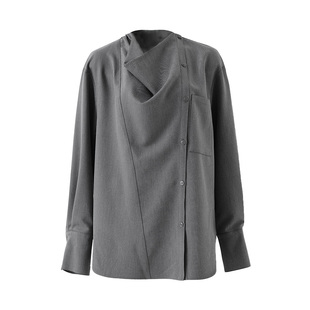 popchrio◆复古松弛荡领衬衫不对称高级设计感长袖衬衣打底衫女春