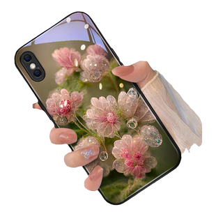 适用苹果x手机壳iPhonexr新款xsmax玻璃xs女2023年10全包十防摔个性创意花卉艺术男xsxmax镜头xmax保护套