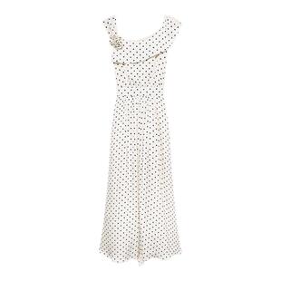 贰羊设计【旧约】设计感领口波点缎面连衣裙女夏季法式温柔长裙