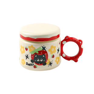 舍里可爱猫咪陶瓷马克杯带盖高颜值咖啡杯家用喝水杯伴手礼杯子