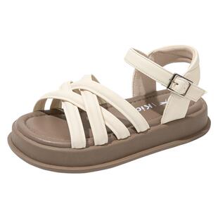 红蜻蜓黑色女童鞋子儿童凉鞋夏季夏款小女孩公主2025新款罗马镂空