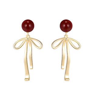 安克拉红色蝴蝶结流苏耳环女一款两戴长款耳钉2026年新款爆款耳坠