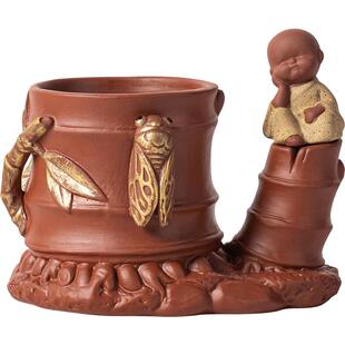 中式陶瓷小和尚盆栽绿植家居室内茶桌禅意文竹子盆景装饰桌面摆件