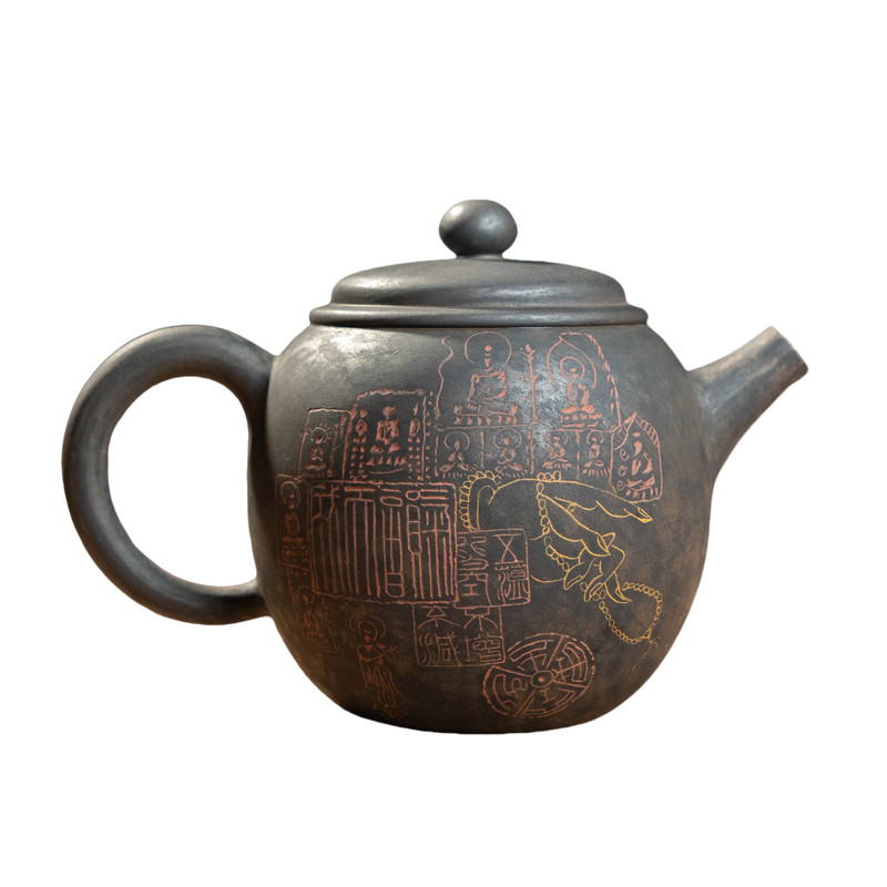 建水紫陶古朴手磨静心壶茶具茶壶