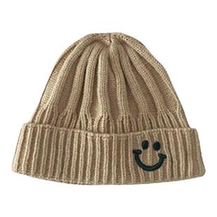 ins韩国笑脸儿童毛线帽秋冬季韩版简约男童女童宝宝冬天针织帽子