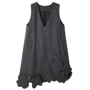 谜底羊毛混纺连衣裙无袖2025年冬季新品V领A型不规则女254ML1721