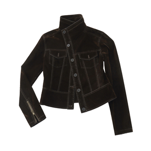 SINGLE MOMENT 25AW法式复古竹节植绒斜纹短款机车夹克外套上衣女