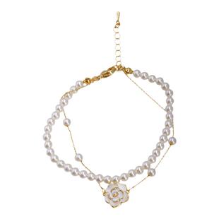 山茶花珍珠手链女2025新款爆款巨好看双层叠戴手饰精致高级感配饰